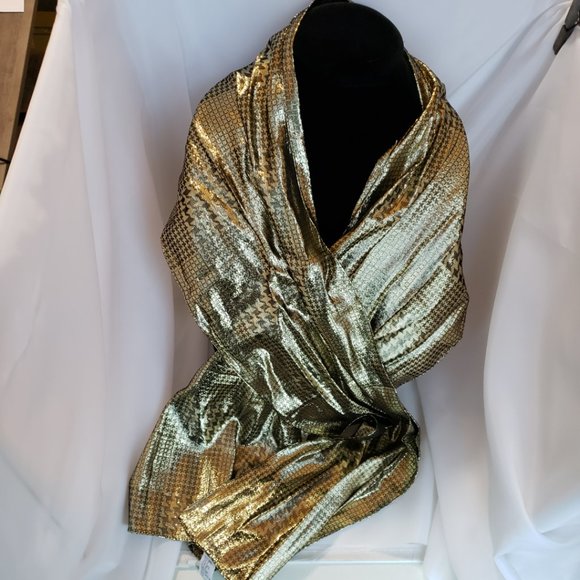 VTG Echo Scarf, Gold Metallic Black  Rectangular 58.5" x 10.5" Made in Japan - Picture 1 of 7